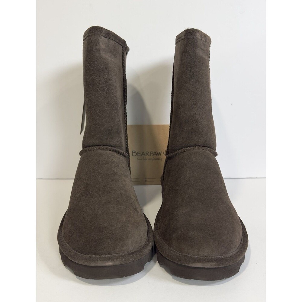 Bearpaw Elle Short Wide Suede Sheepskin Wool Boots Women US 13 Brown - Picture 3 of 11